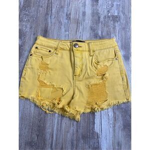 Tinsel Denim Couture Mustard Yellow Shorts Sz 26